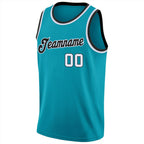 Custom Teal White-Black Round Neck Rib-Knit Basketball Jersey photo 4