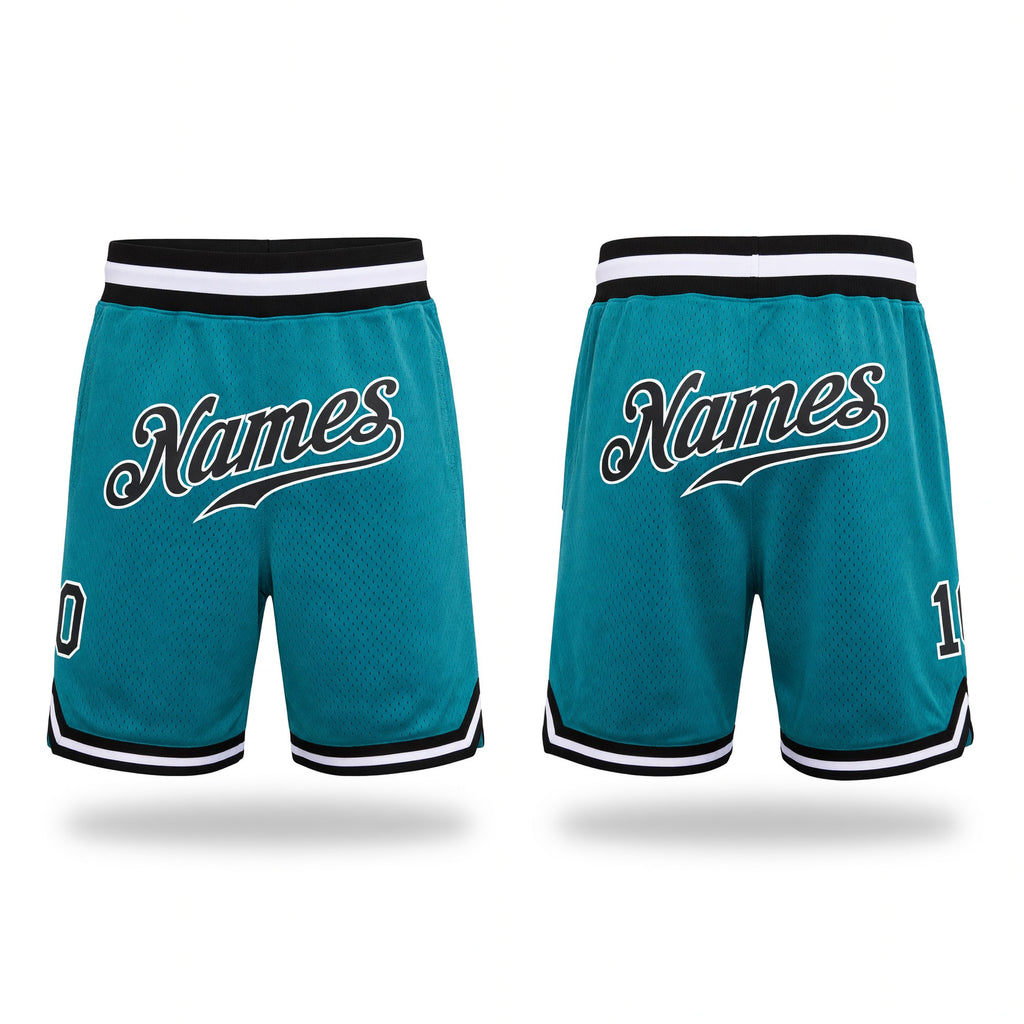 Custom Teal Black-White Authentic Throwback Basketball Shorts