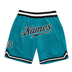 Custom Teal Black-White Authentic Throwback Basketball Shorts photo 1