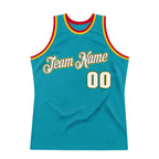 Custom Teal White-Gold Authentic Throwback Basketball Jersey photo 6
