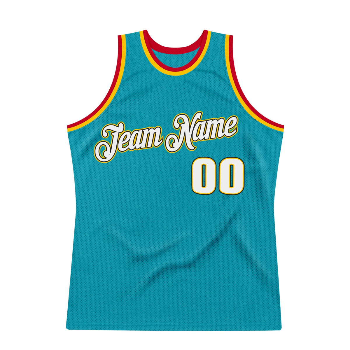 Custom Teal White-Gold Authentic Throwback Basketball Jersey photo 6