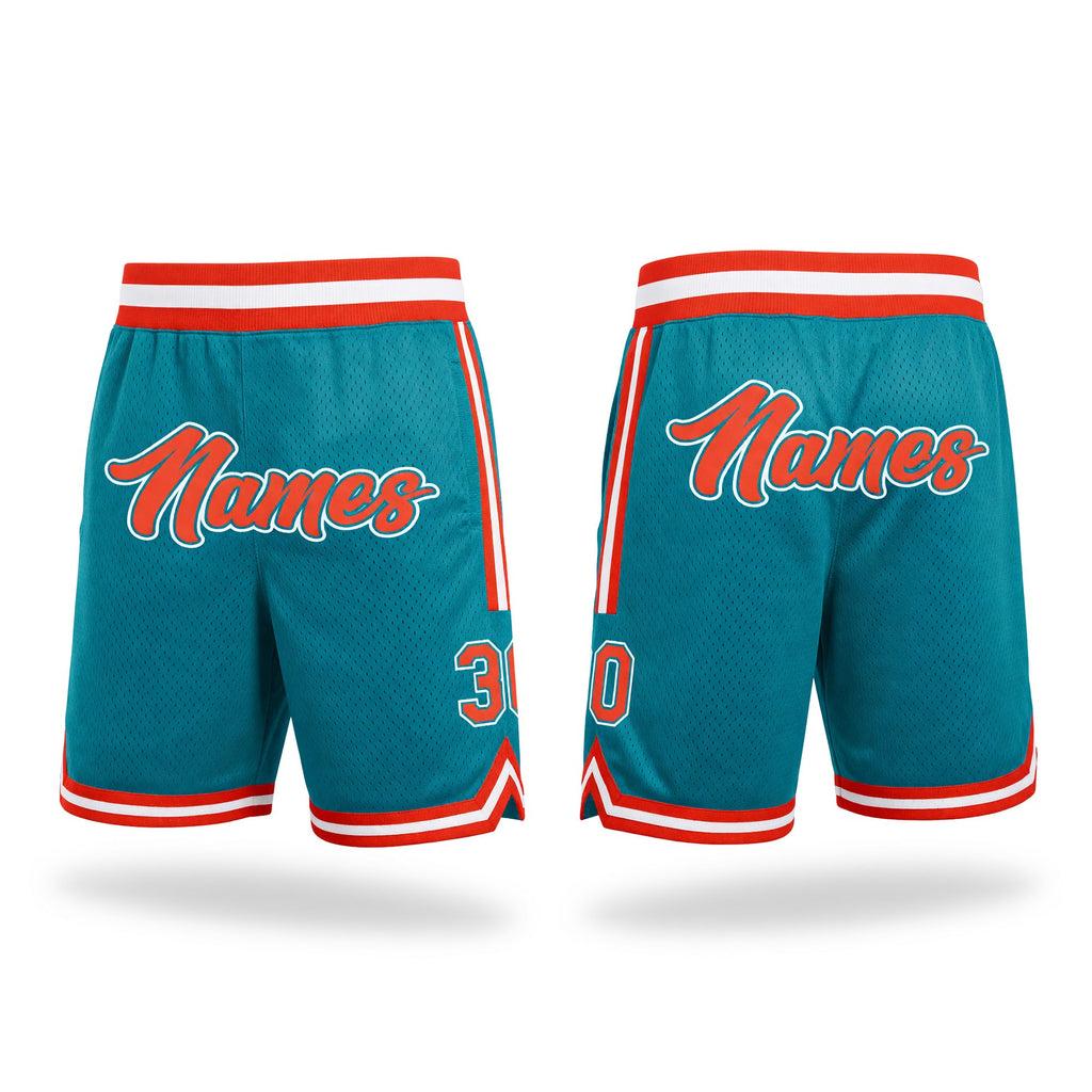 Custom Teal Orange-White Authentic Throwback Basketball Shorts