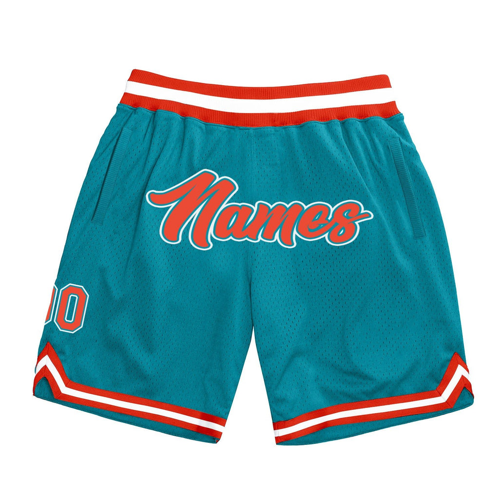 Custom Teal Orange-White Authentic Throwback Basketball Shorts photo 1