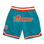 Custom Teal Orange-White Authentic Throwback Basketball Shorts photo 1