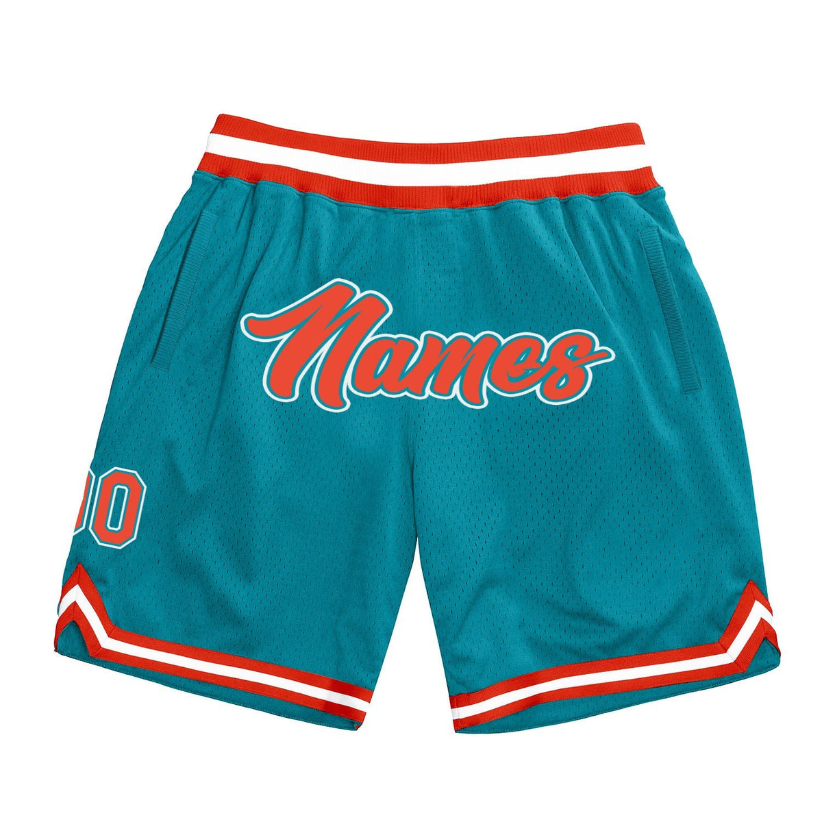 Custom Teal Orange-White Authentic Throwback Basketball Shorts photo 1