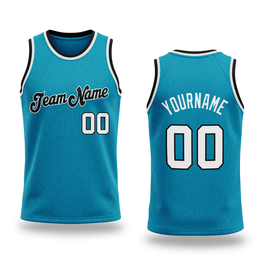 Custom Teal White-Black Authentic Throwback Basketball Jersey