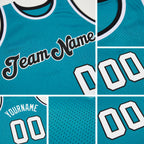 Custom Teal White-Black Authentic Throwback Basketball Jersey detail