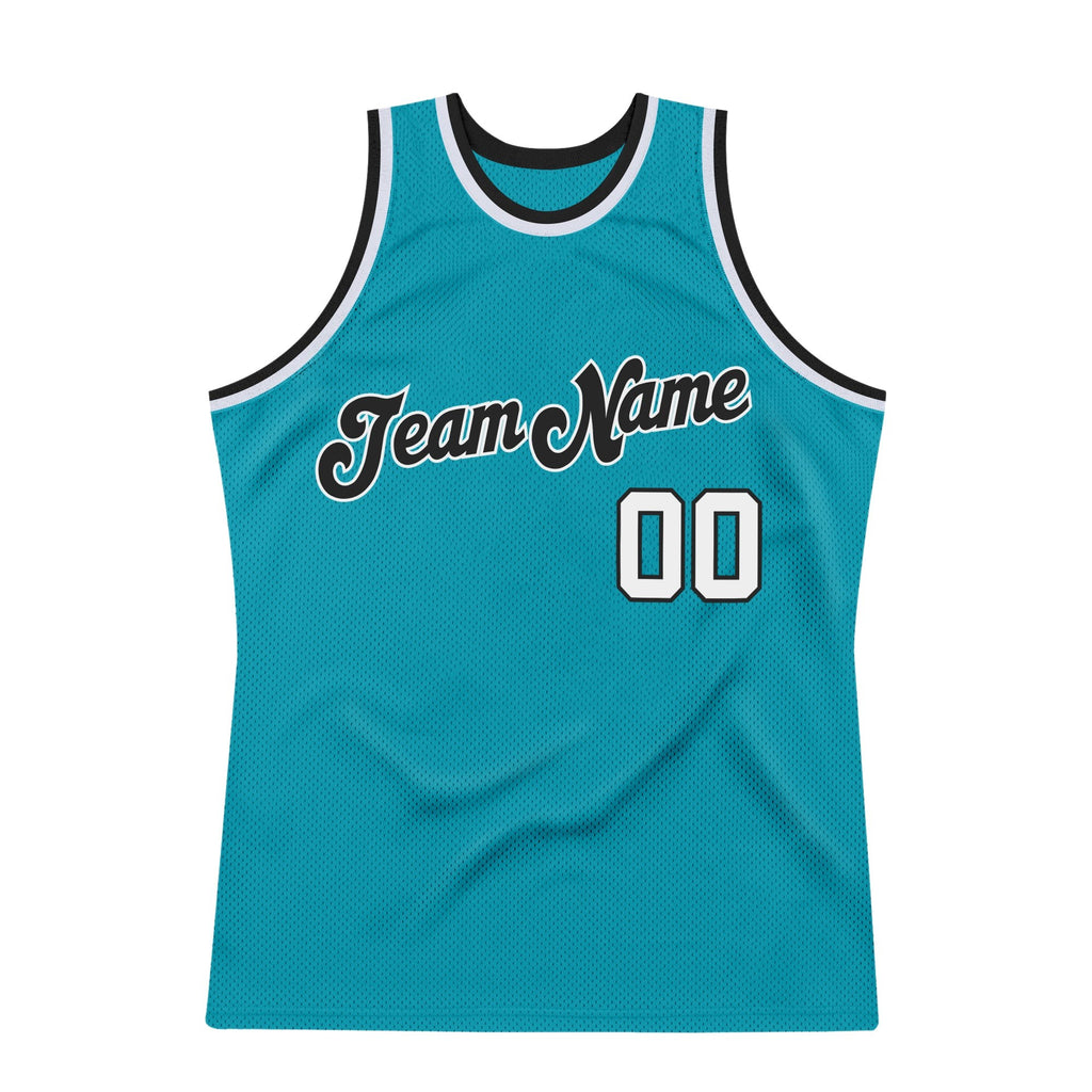 Custom Teal White-Black Authentic Throwback Basketball Jersey photo 4