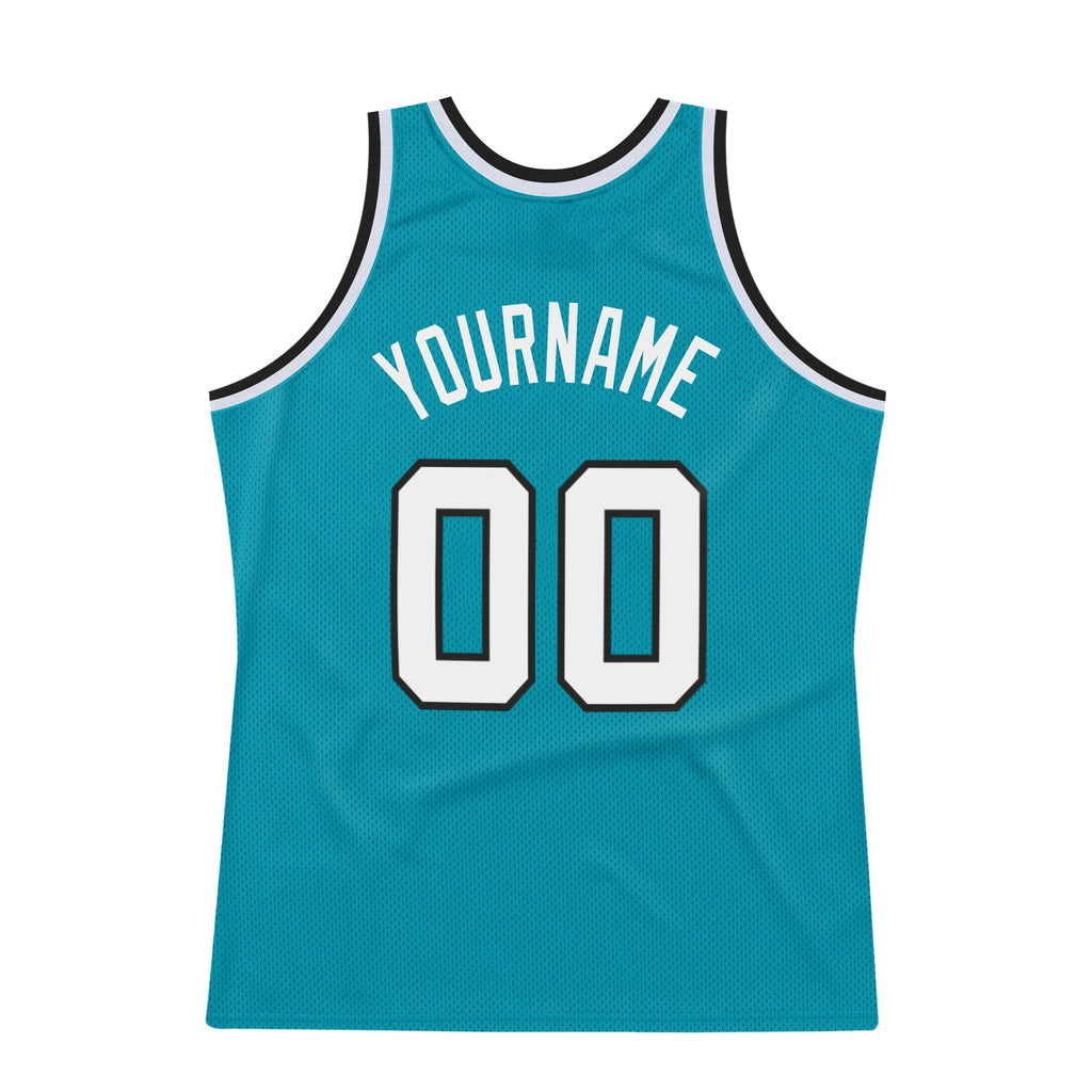 Custom Teal White-Black Authentic Throwback Basketball Jersey photo 5