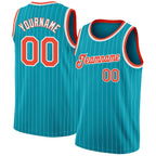 Custom Teal White Pinstripe Orange-White Authentic Basketball Jersey photo 1