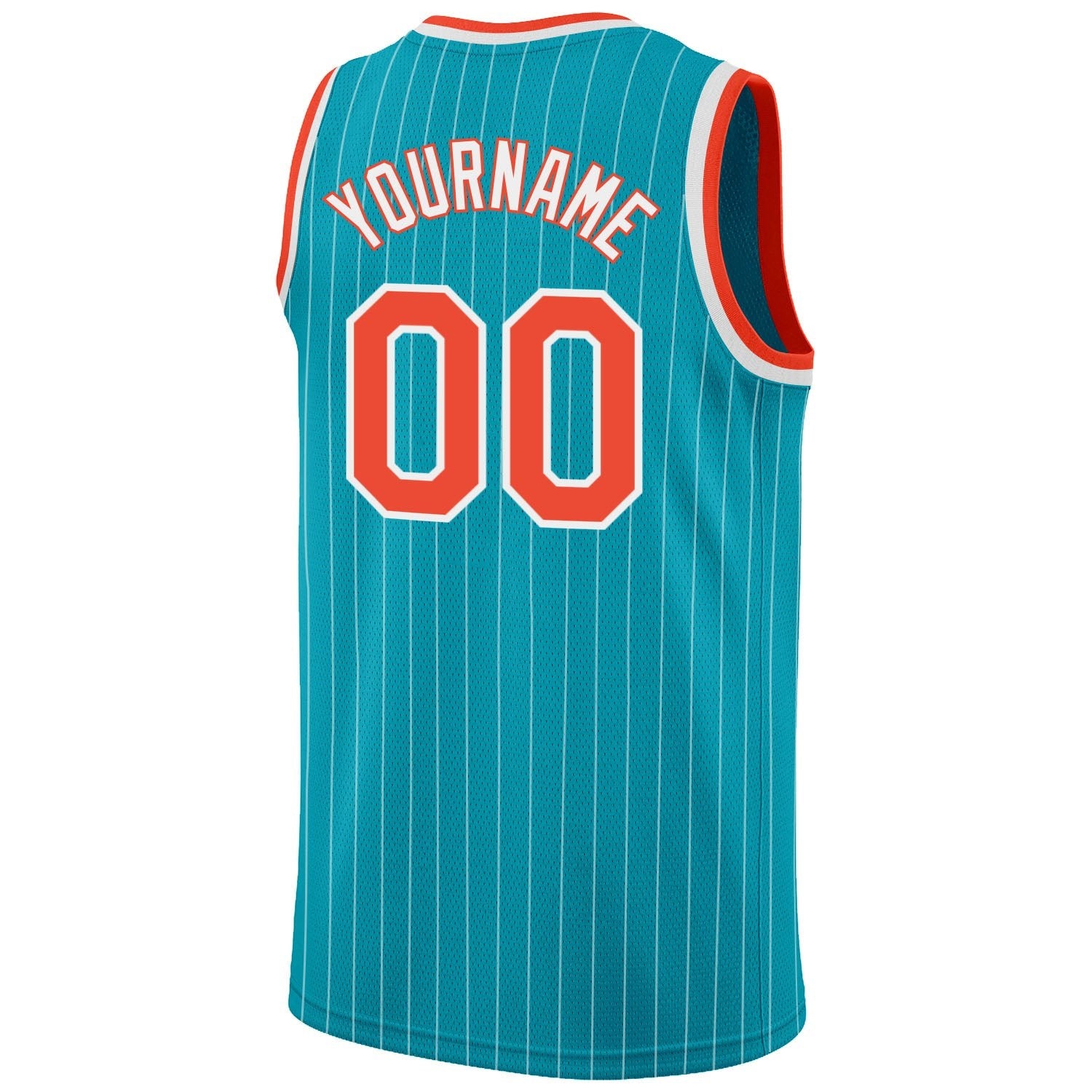 Custom Teal White Pinstripe Orange-White Authentic Basketball Jersey photo 5