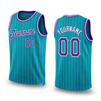 Custom Teal White Pinstripe Purple-White Authentic Basketball Jersey