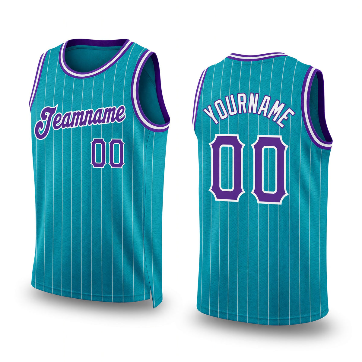 Custom Teal White Pinstripe Purple-White Authentic Basketball Jersey