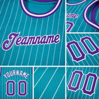 Custom Teal White Pinstripe Purple-White Authentic Basketball Jersey detail