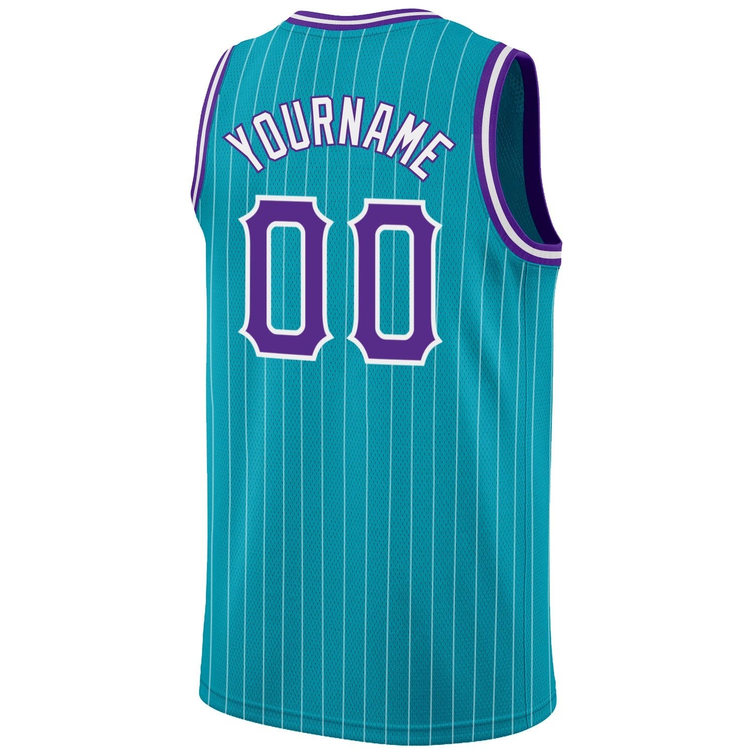 Custom Teal White Pinstripe Purple-White Authentic Basketball Jersey photo 5