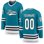 Custom Teal White-Black Hockey Jersey