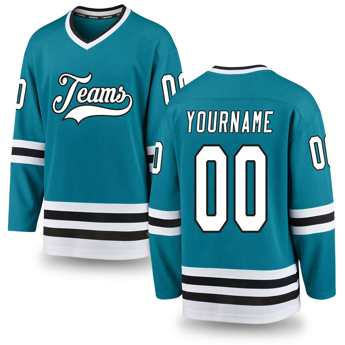 Custom Teal White-Black Hockey Jersey