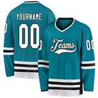 Custom Teal White-Black Hockey Jersey photo 1