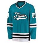 Custom Teal White-Black Hockey Jersey photo 2