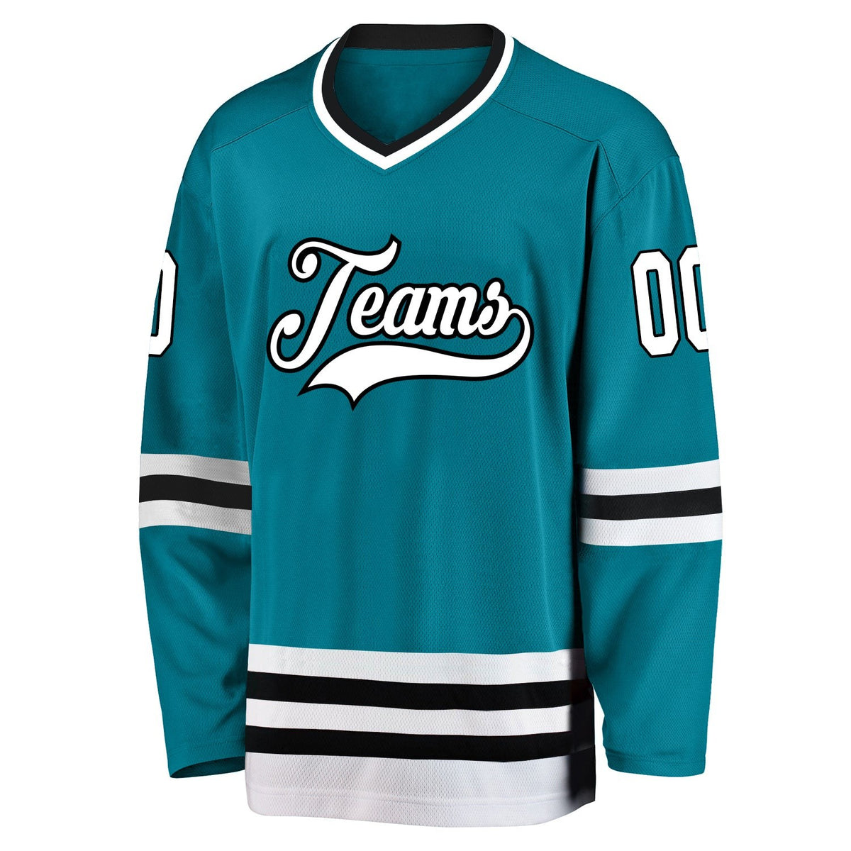 Custom Teal White-Black Hockey Jersey photo 2