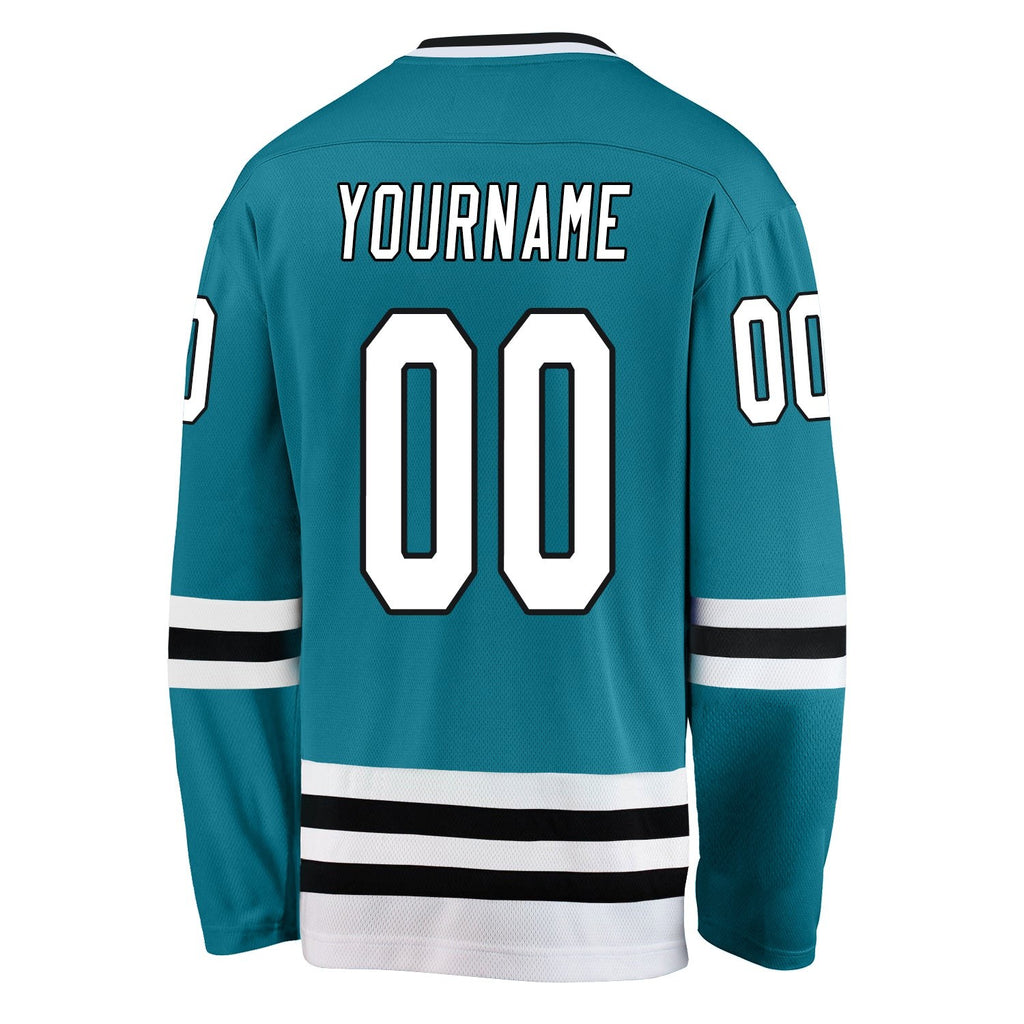 Custom Teal White-Black Hockey Jersey photo 3