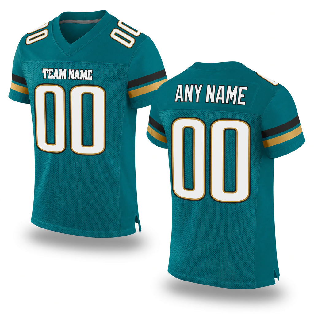 Custom Teal White-Old Gold Mesh Authentic Football Jersey