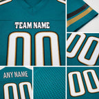Custom Teal White-Old Gold Mesh Authentic Football Jersey detail