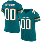 Custom Teal White-Old Gold Mesh Authentic Football Jersey photo 1