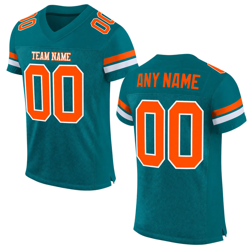 Custom Teal Orange-White Mesh Authentic Football Jersey