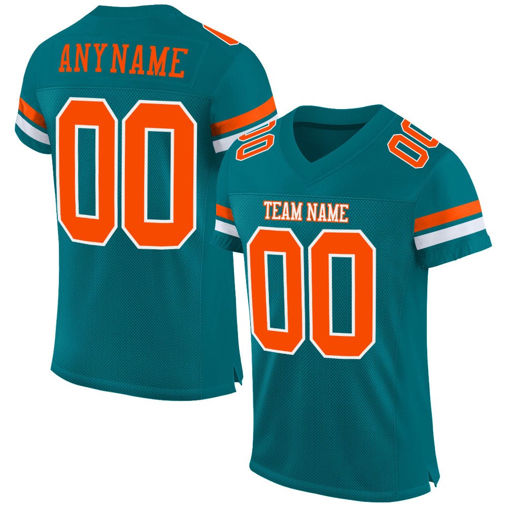 Custom Teal Orange-White Mesh Authentic Football Jersey photo 1