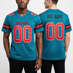 Custom Teal Red-Black Mesh Authentic Football Jersey worn front and back