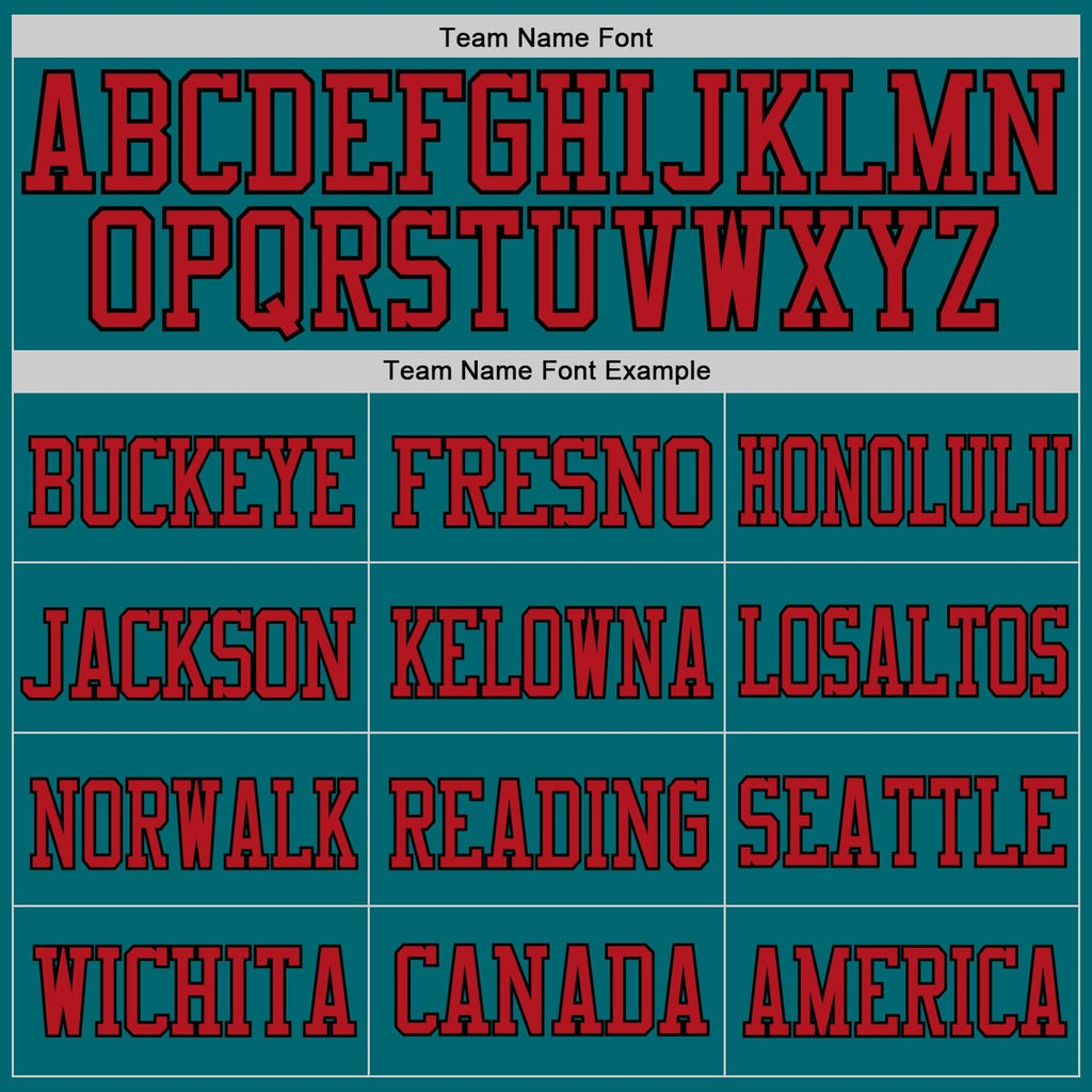 Custom Teal Red-Black Mesh Authentic Football Jersey photo 2