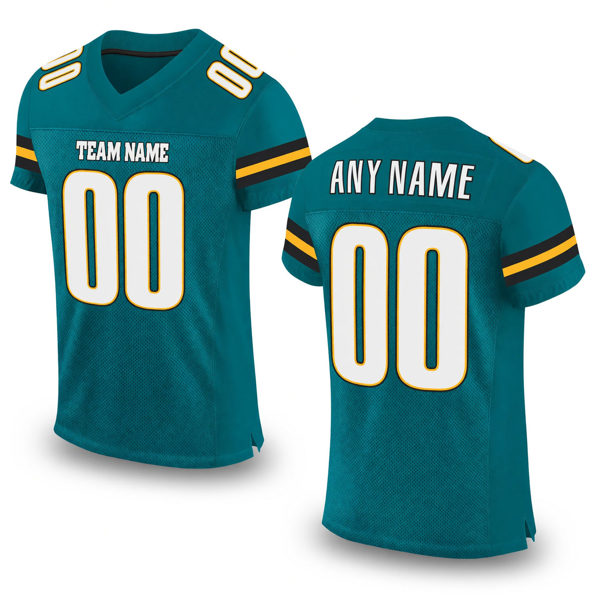 Custom Teal White-Gold Mesh Authentic Football Jersey
