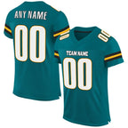 Custom Teal White-Gold Mesh Authentic Football Jersey photo 1