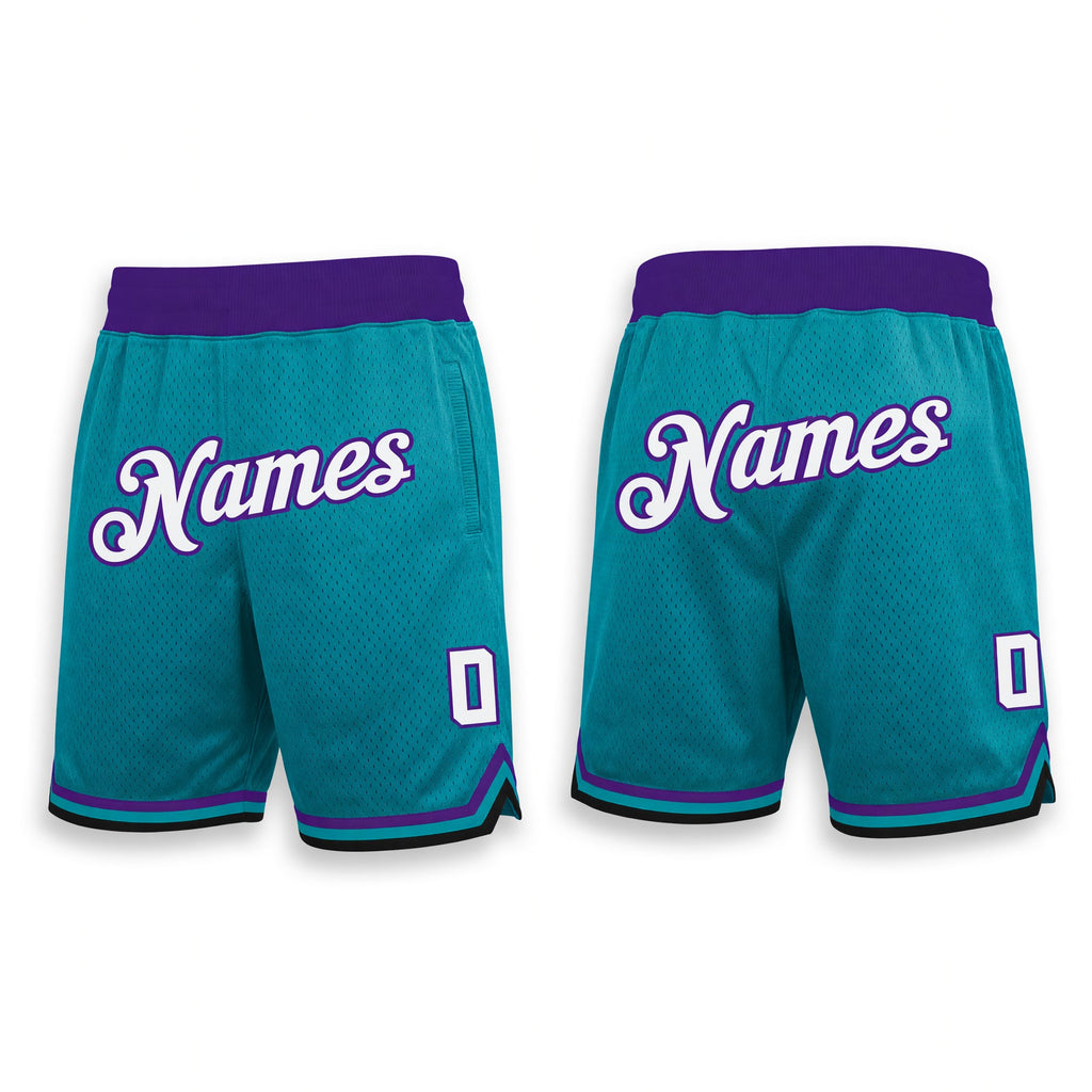 Custom Teal White-Purple Authentic Throwback Basketball Shorts