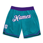 Custom Teal White-Purple Authentic Throwback Basketball Shorts photo 1