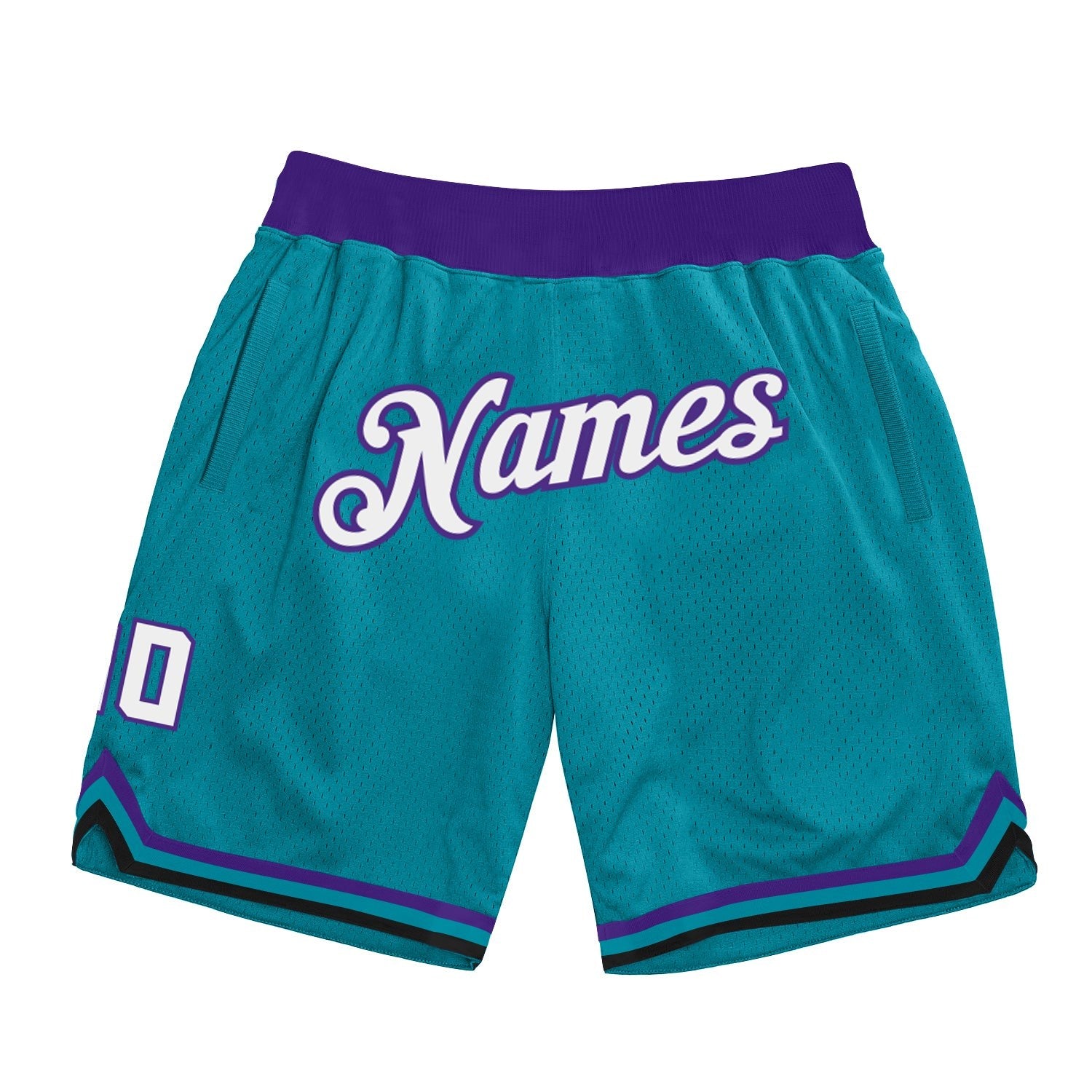 Custom Teal White-Purple Authentic Throwback Basketball Shorts photo 1