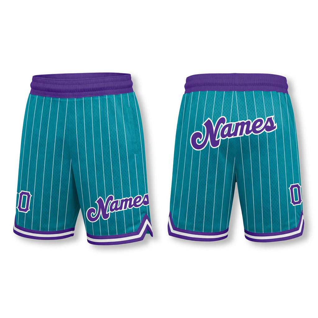 Custom Teal White Pinstripe Purple-White Authentic Basketball Shorts