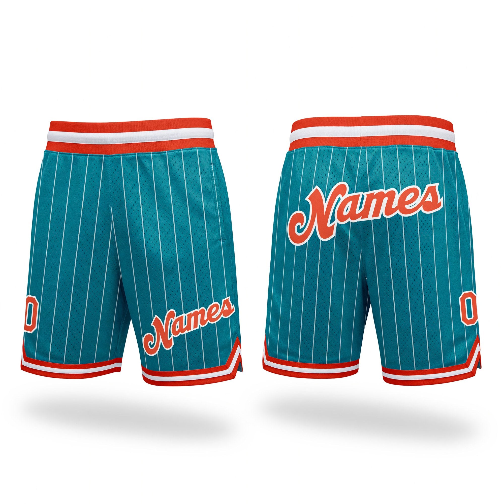 Custom Teal White Pinstripe Orange-White Authentic Basketball Shorts