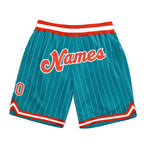Custom Teal White Pinstripe Orange-White Authentic Basketball Shorts photo 1