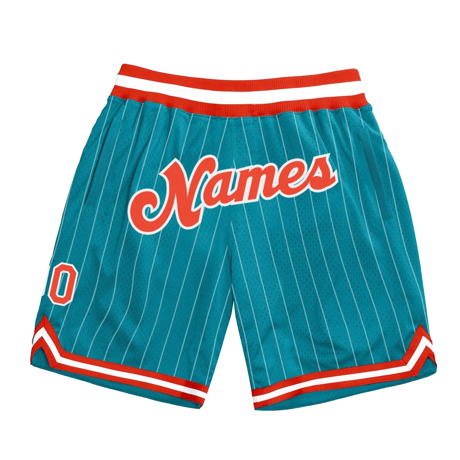 Custom Teal White Pinstripe Orange-White Authentic Basketball Shorts photo 1