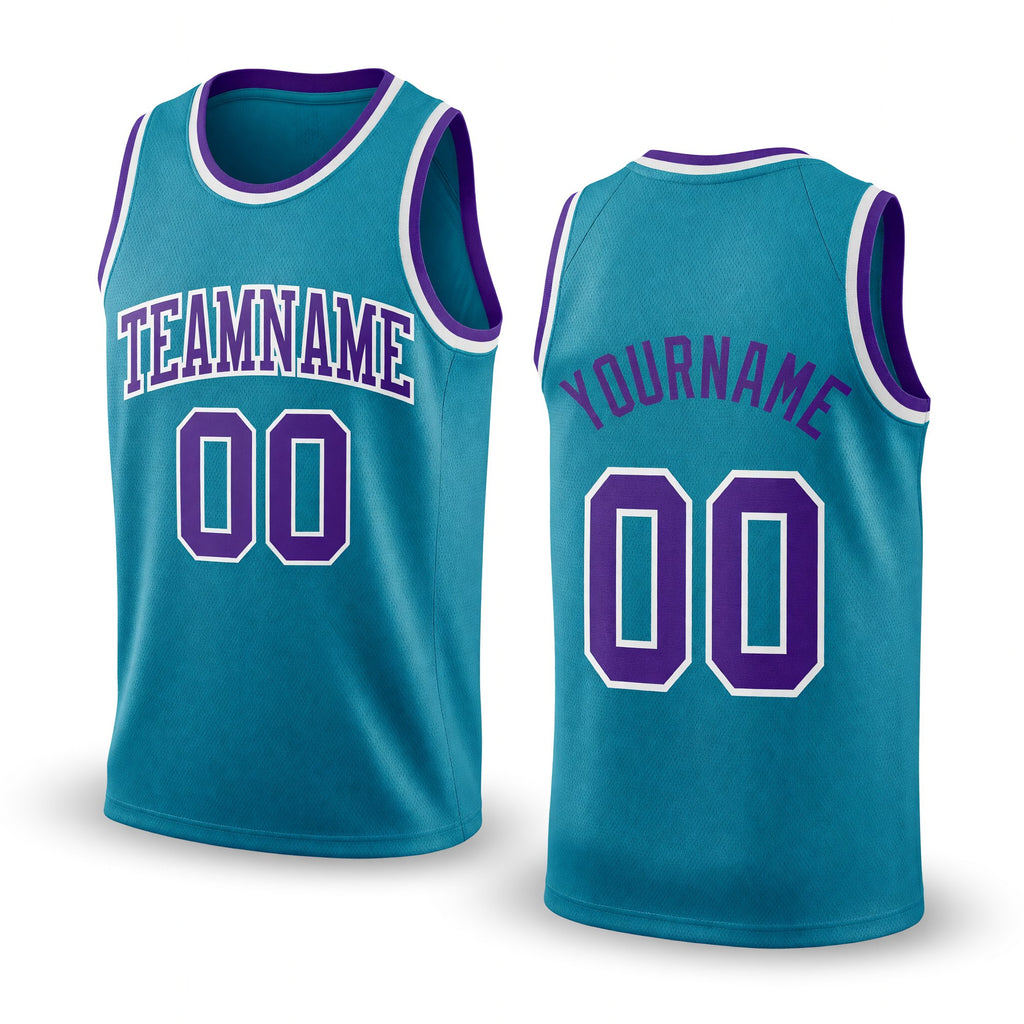 Custom Teal Purple-White Authentic Throwback Basketball Jersey
