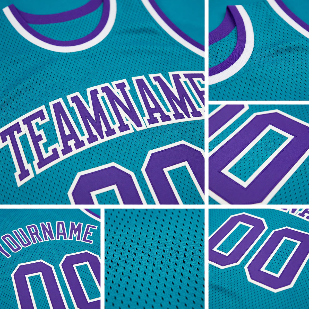 Custom Teal Purple-White Authentic Throwback Basketball Jersey detail