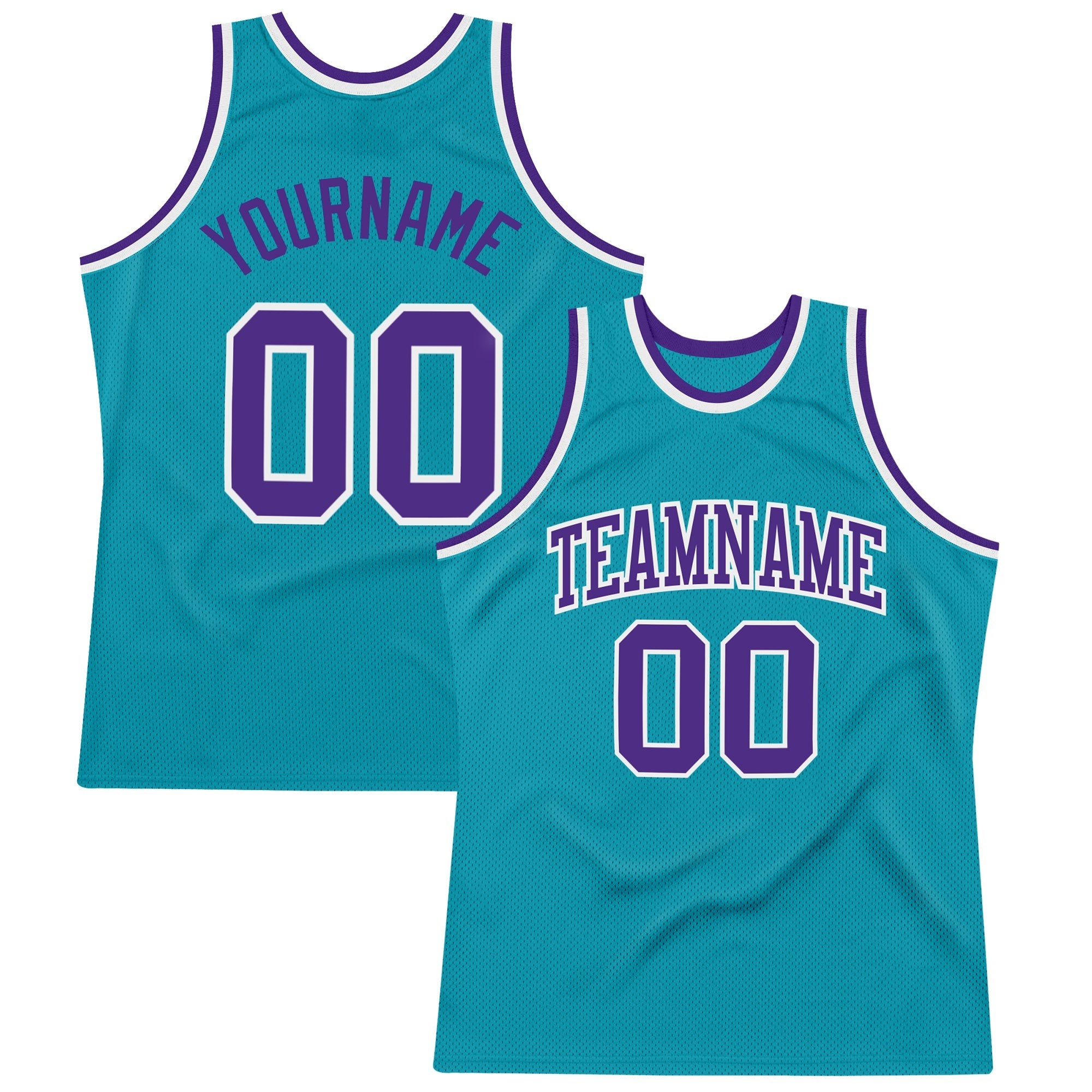 Custom Teal Purple-White Authentic Throwback Basketball Jersey photo 1