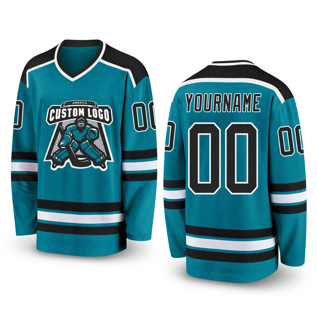 Custom Teal Black-White Hockey Jersey