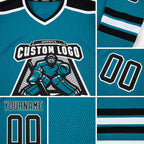 Custom Teal Black-White Hockey Jersey detail