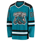 Custom Teal Black-White Hockey Jersey photo 2