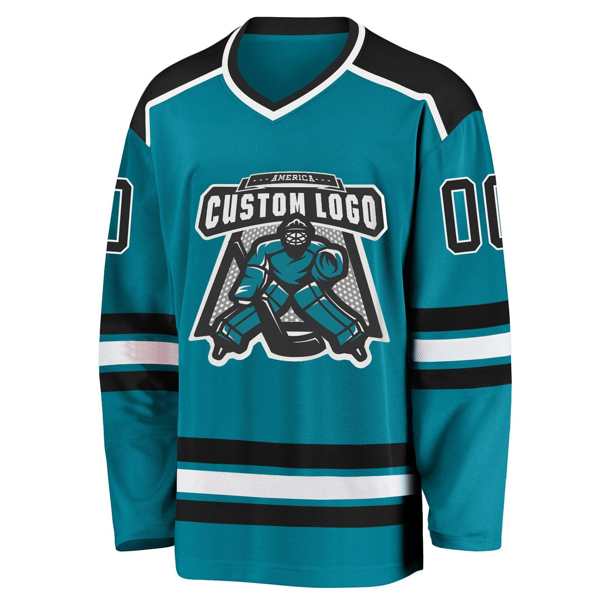 Custom Teal Black-White Hockey Jersey photo 2
