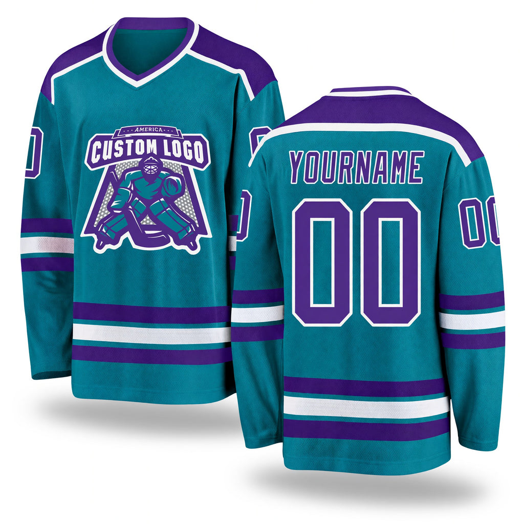 Custom Teal Purple-White Hockey Jersey