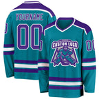 Custom Teal Purple-White Hockey Jersey photo 1